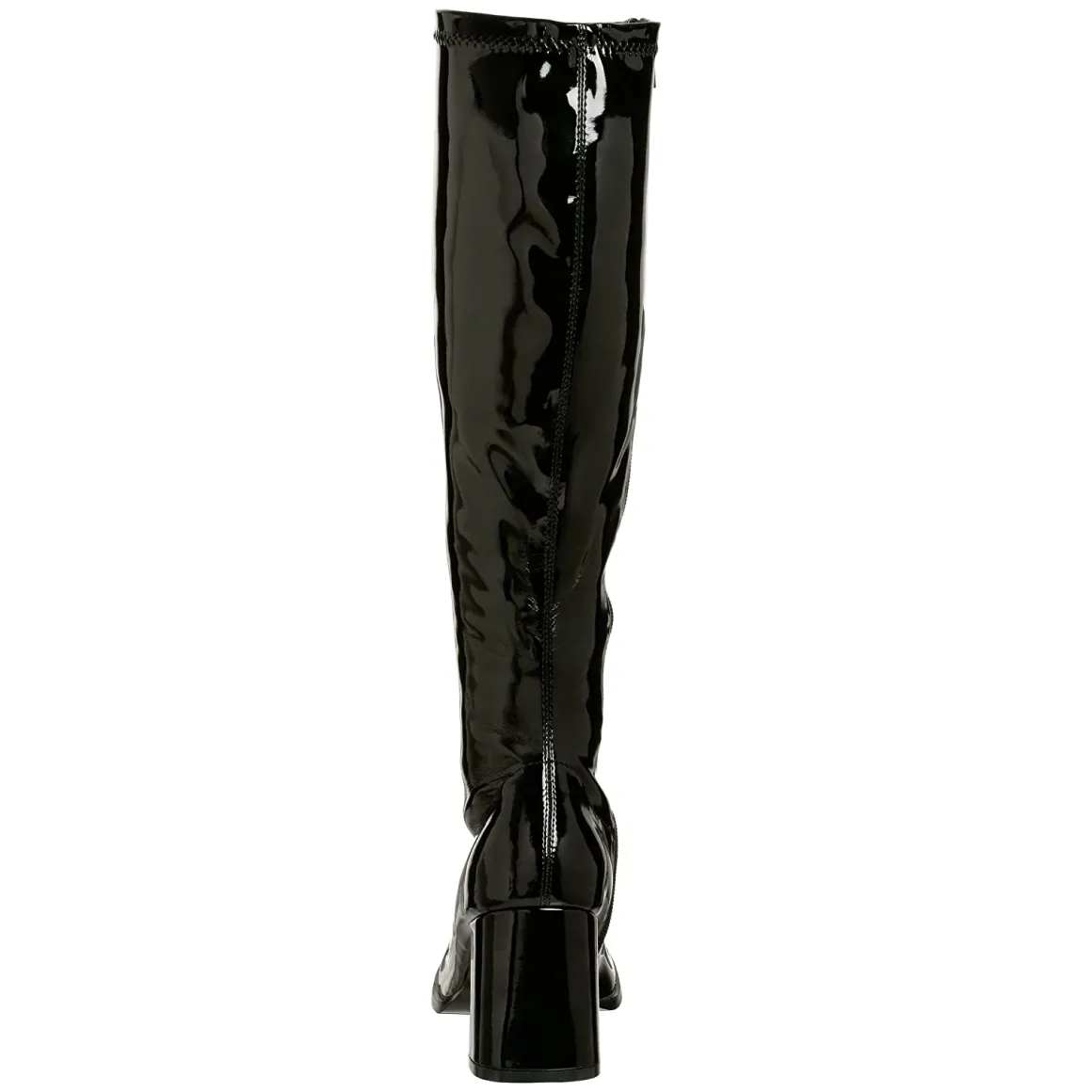 bottes_noires_en_cuir_ver_4-1.webp Bottes noires en cuir verni années 70 - hippie disco gogo botte haute à talon carré 7,5 cm