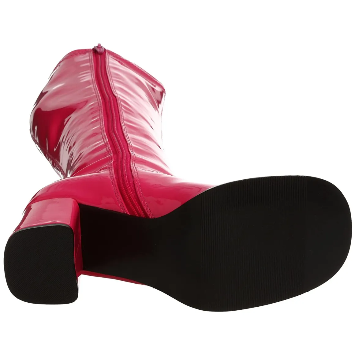 bottes_pink_en_cuir_verni_7.webp Bottes pink en cuir verni années 70 - hippie disco gogo botte haute à talon carré 7,5 cm
