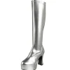 Bottes plateforme argentés verni années 70 - hippie disco botte haute à talon carré 10 cm