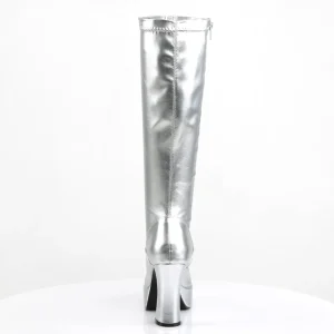 Bottes plateforme argentés verni années 70 - hippie disco botte haute à talon carré 10 cm