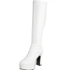 Bottes plateforme blanches verni années 70 - hippie disco botte haute à talon carré 13 cm