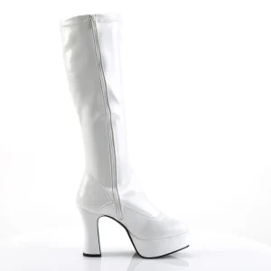 Bottes plateforme blanches verni années 70 - hippie disco botte haute à talon carré 13 cm