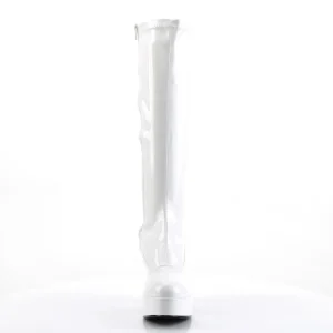 Bottes plateforme blanches verni années 70 - hippie disco botte haute à talon carré 13 cm