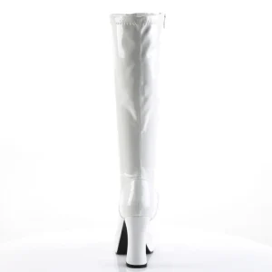 Bottes plateforme blanches verni années 70 - hippie disco botte haute à talon carré 13 cm