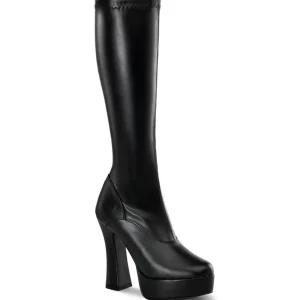 Bottes plateforme noires vinyle années 70 - hippie disco botte haute à talon carré 13 cm