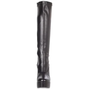 Bottes plateforme noires vinyle années 70 - hippie disco botte haute à talon carré 13 cm