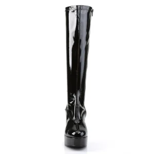Bottes plateforme noires verni années 70 - hippie disco botte haute à talon carré 10 cm