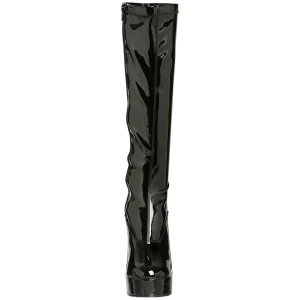 Bottes plateforme noires verni années 70 - hippie disco botte haute à talon carré 13 cm
