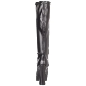 Bottes plateforme noires vinyle années 70 - hippie disco botte haute à talon carré 13 cm