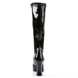 Bottes plateforme noires verni années 70 - hippie disco botte haute à talon carré 10 cm
