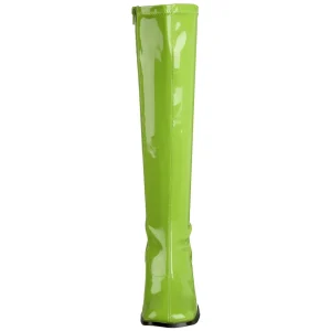Bottes vertes en cuir verni années 70 - hippie disco gogo botte haute à talon carré 7,5 cm