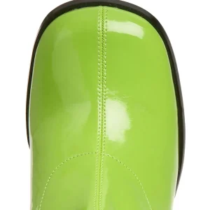 Bottes vertes en cuir verni années 70 - hippie disco gogo botte haute à talon carré 7,5 cm