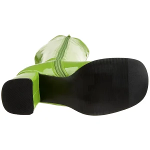 Bottes vertes en cuir verni années 70 - hippie disco gogo botte haute à talon carré 7,5 cm