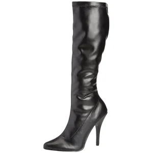 Cuir vegan noires 13 cm SEDUCE-2000 bottes à talon aiguille bout pointu