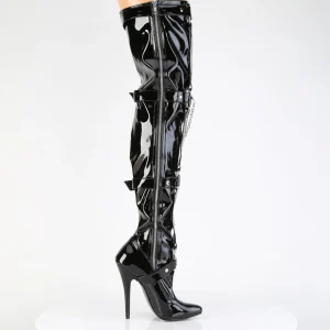 Cuir verni 15 cm bottes cuissardes à talon aiguille bout pointu
