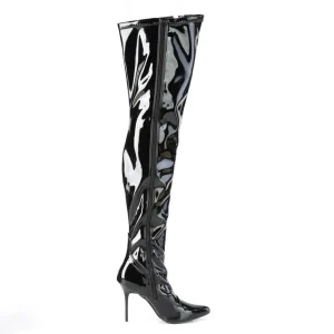 Cuir verni 10 cm CLASSIQUE-3000 bottes cuissardes à talon aiguille bout pointu