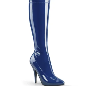 Cuir vernis bleues 13 cm SEDUCE-2000 bottes à talon aiguille bout pointu