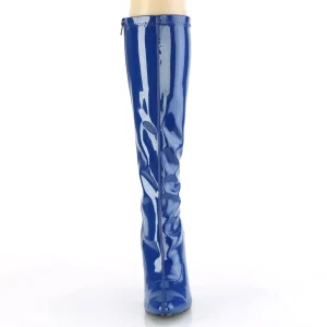 Cuir vernis bleues 13 cm SEDUCE-2000 bottes à talon aiguille bout pointu