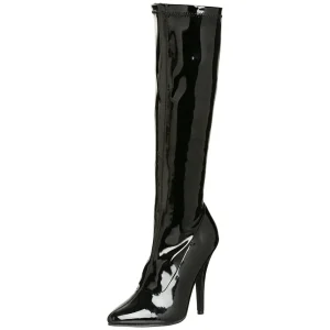 Cuir vernis noires 13 cm SEDUCE-2000 bottes à talon aiguille bout pointu