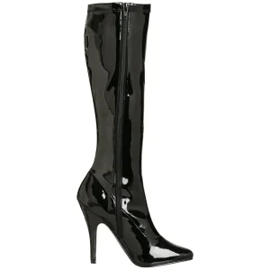 Cuir vernis noires 13 cm SEDUCE-2000 bottes à talon aiguille bout pointu