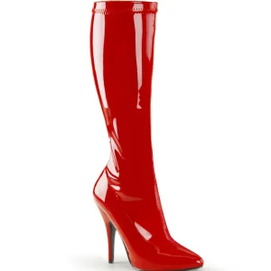 Cuir vernis rouge 13 cm SEDUCE-2000 bottes à talon aiguille bout pointu