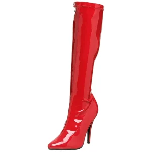 Cuir vernis rouge 13 cm SEDUCE-2000 bottes à talon aiguille bout pointu