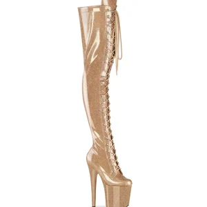 Glitter 20 cm FLAMINGO-3020GP bottes cuissardes talons hauts à lacets dorée