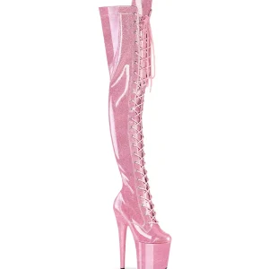 Glitter 20 cm FLAMINGO-3020GP bottes cuissardes talons hauts à lacets roses