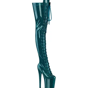 Glitter 20 cm FLAMINGO-3020GP bottes cuissardes talons hauts à lacets sarcelle