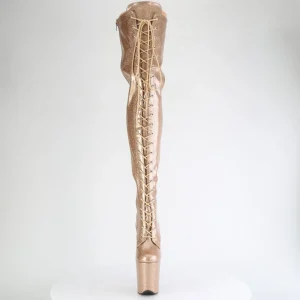 Glitter 20 cm FLAMINGO-3020GP bottes cuissardes talons hauts à lacets dorée