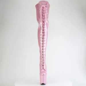 Glitter 20 cm FLAMINGO-3020GP bottes cuissardes talons hauts à lacets roses