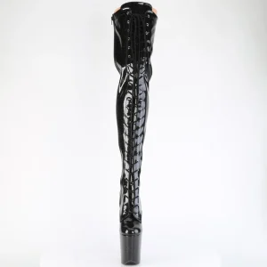 Glitter 20 cm FLAMINGO-3020GP bottes cuissardes talons hauts à lacets noirs