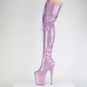 Glitter 20 cm FLAMINGO-3020GP bottes cuissardes talons hauts à lacets purper