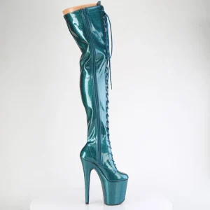 Glitter 20 cm FLAMINGO-3020GP bottes cuissardes talons hauts à lacets sarcelle