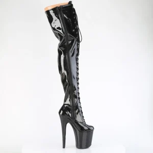 Glitter 20 cm FLAMINGO-3020GP bottes cuissardes talons hauts à lacets noirs