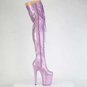 Glitter 20 cm FLAMINGO-3020GP bottes cuissardes talons hauts à lacets purper