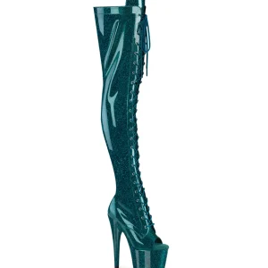 Glitter 18 cm PEEP TOE bottes cuissardes talons hauts à lacets sarcelle