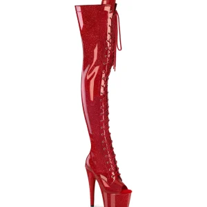 Glitter 18 cm PEEP TOE bottes cuissardes talons hauts à lacets rouge