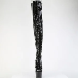 Glitter 18 cm PEEP TOE bottes cuissardes talons hauts à lacets noires