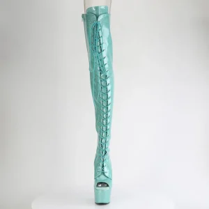 Glitter 18 cm PEEP TOE bottes cuissardes talons hauts à lacets vertes