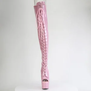 Glitter 18 cm PEEP TOE bottes cuissardes talons hauts à lacets roses