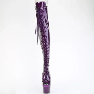 Glitter 18 cm PEEP TOE bottes cuissardes talons hauts à lacets Violet