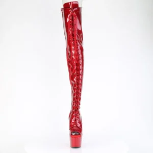 Glitter 18 cm PEEP TOE bottes cuissardes talons hauts à lacets rouge