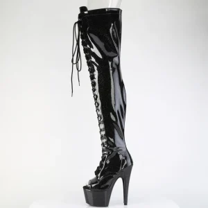 Glitter 18 cm PEEP TOE bottes cuissardes talons hauts à lacets noires