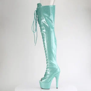 Glitter 18 cm PEEP TOE bottes cuissardes talons hauts à lacets vertes