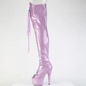 Glitter 18 cm PEEP TOE bottes cuissardes talons hauts à lacets purper
