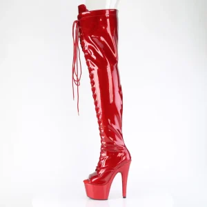 Glitter 18 cm PEEP TOE bottes cuissardes talons hauts à lacets rouge