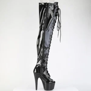 Glitter 18 cm PEEP TOE bottes cuissardes talons hauts à lacets noires