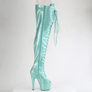 Glitter 18 cm PEEP TOE bottes cuissardes talons hauts à lacets vertes