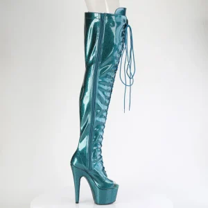 Glitter 18 cm PEEP TOE bottes cuissardes talons hauts à lacets sarcelle